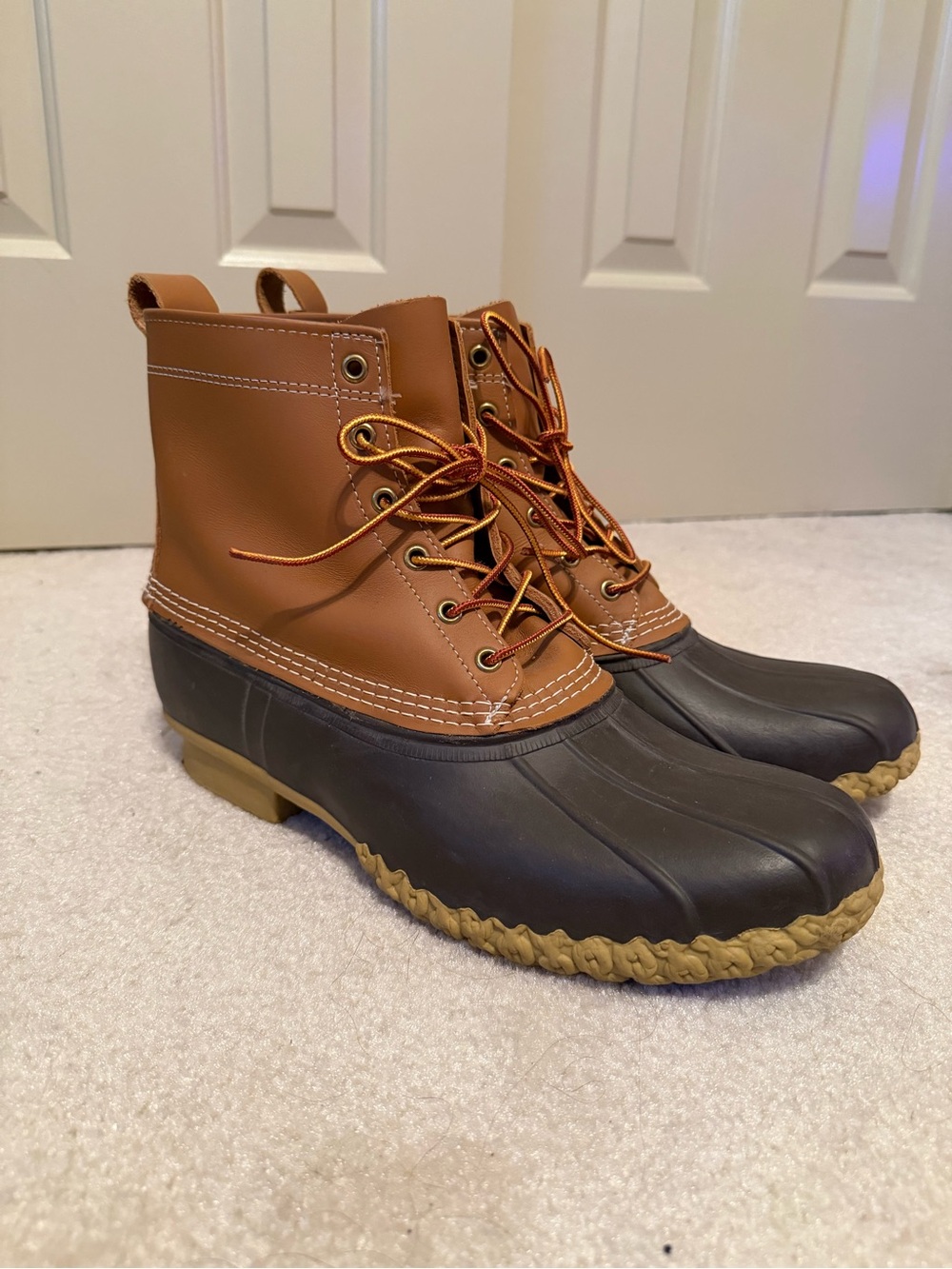 L.L. Bean Tan and Brown Waterproof Lace-Up Duck Boots